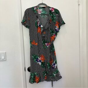Who What Wear Floral Striped Wrap Dress, XXL